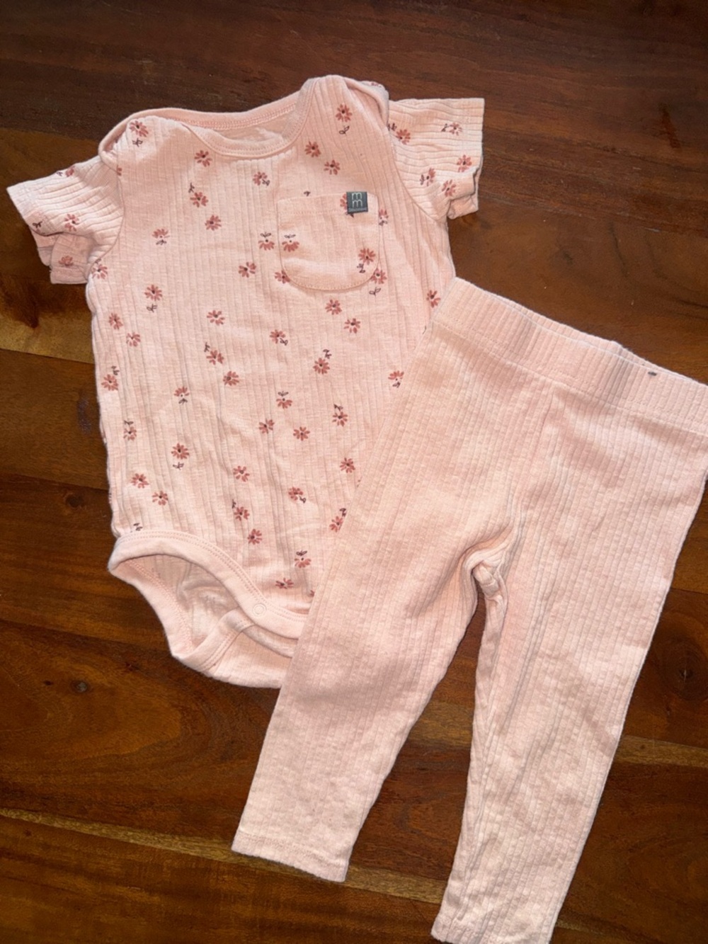 Modern Moments by Gerber Pink Floral Ribbed Baby Bodysuit Set